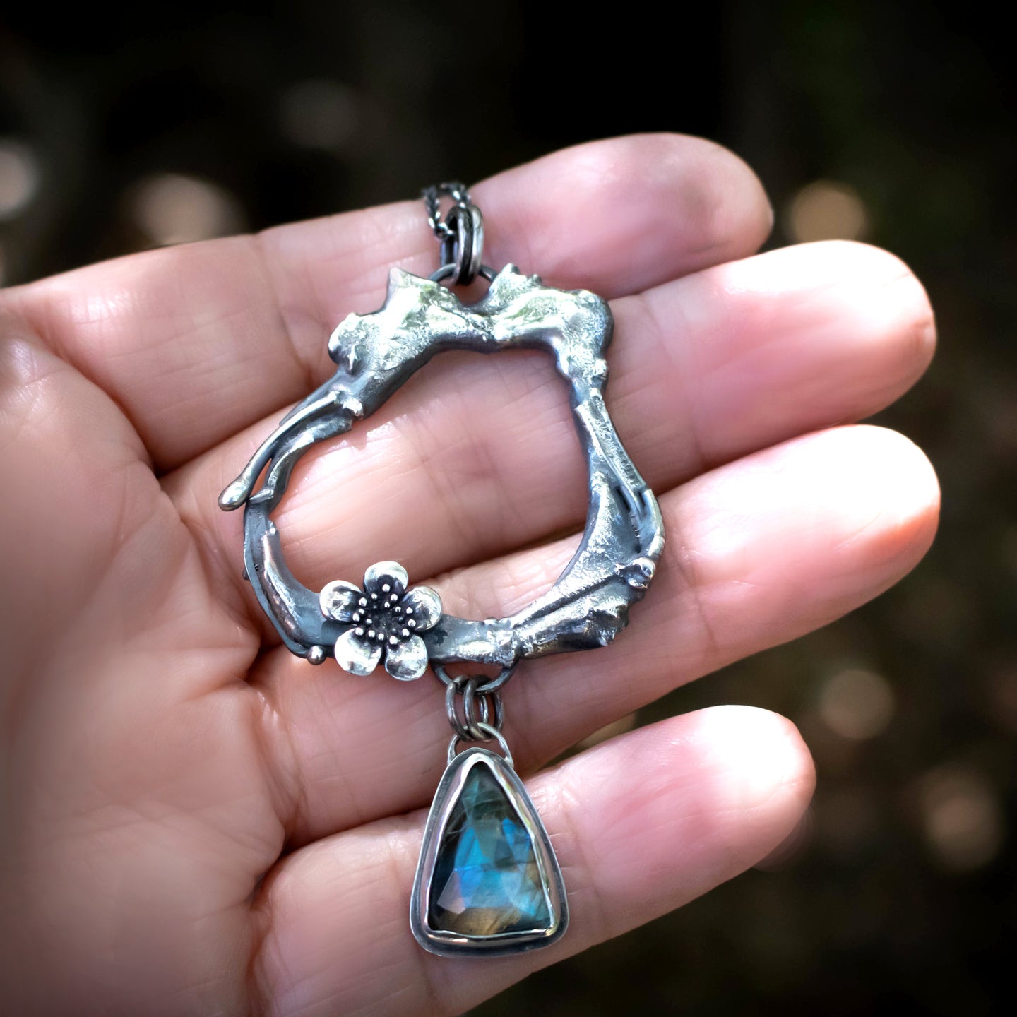 Organic Flower And Faceted Labradorite Necklace-Womens-LittleGreenRoomJewelry-LittleGreenRoomJewelry